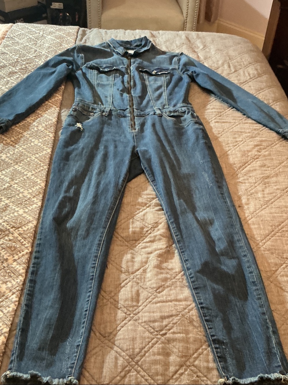KanCan Blue Denim Zip-Front Jumpsuit